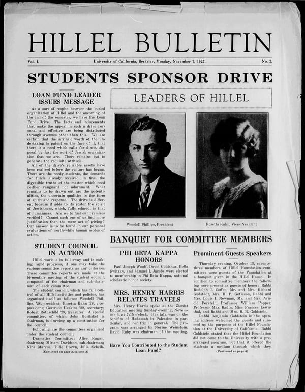1927-11-07 — Hillel Bulletin no. 2