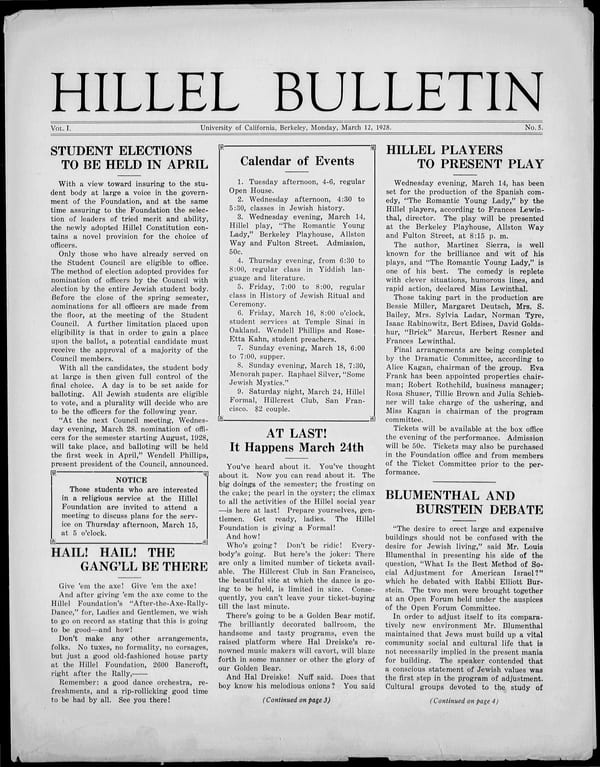 1928-03-12 — Hillel Bulletin no. 5