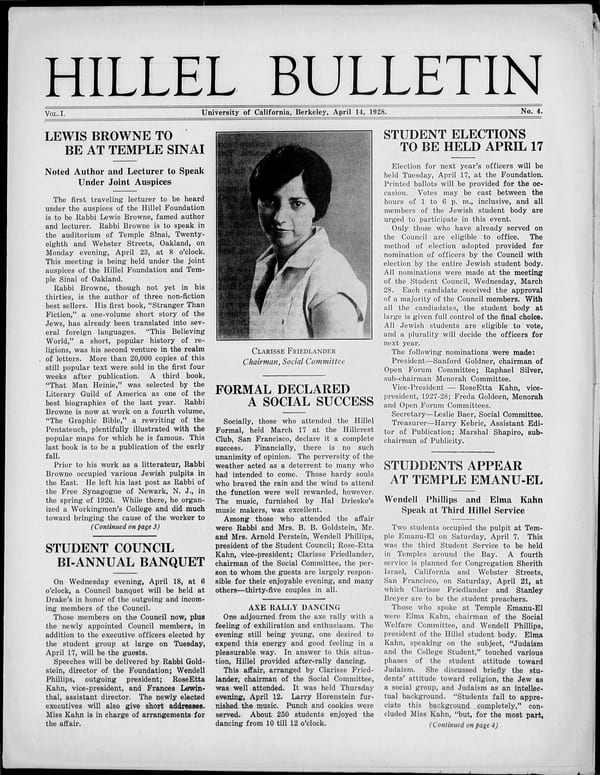 1928-04-14 — Hillel Bulletin no. 4