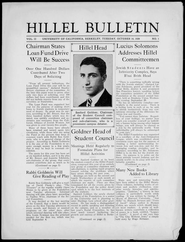 1928-10-16 — Hillel Bulletin no. 1