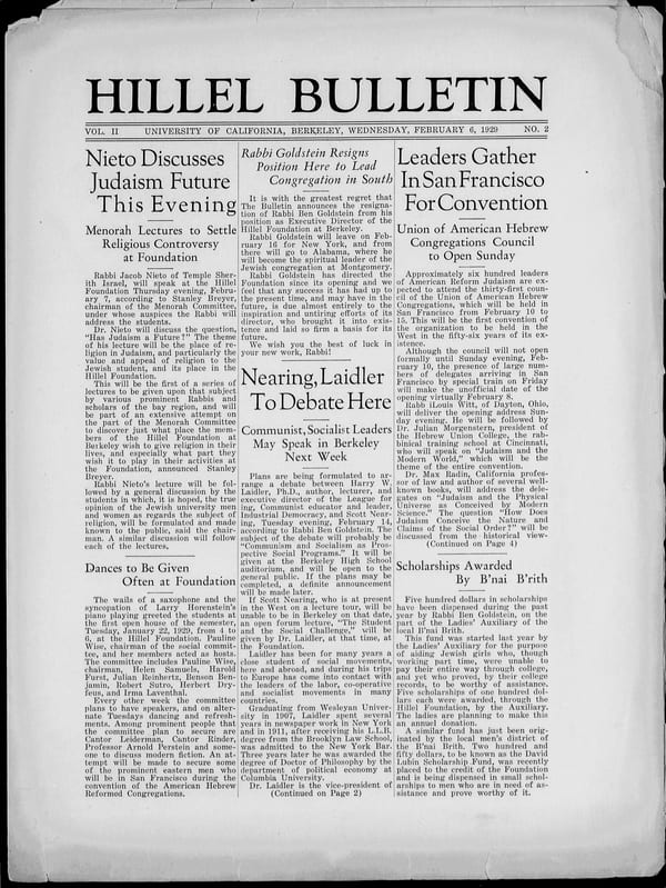 1929-02-06 — Hillel Bulletin no. 2