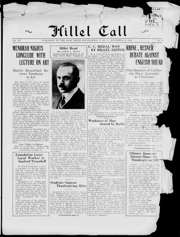 1930-11-24 — Hillel Call (Berkeley, Calif. : 1929) no. 7