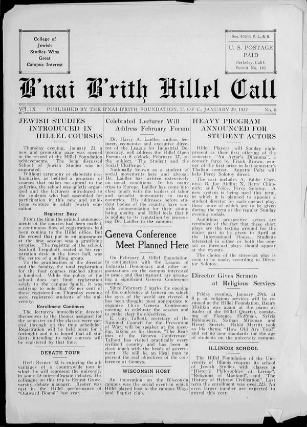 1932-01-29 — B’nai B’rith Hillel Call no. 8