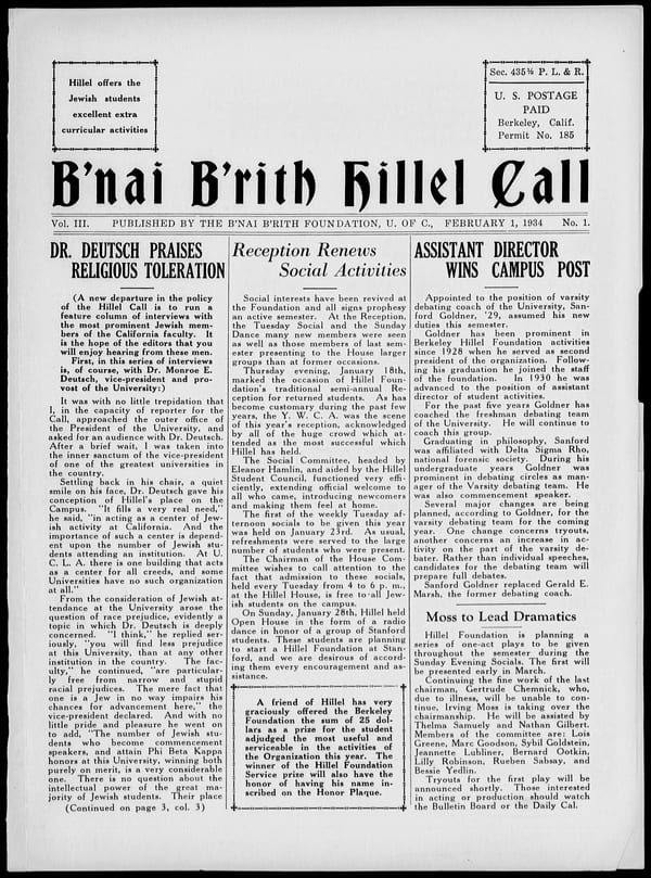 1934-02-01 — B’nai B’rith Hillel Call no. 1