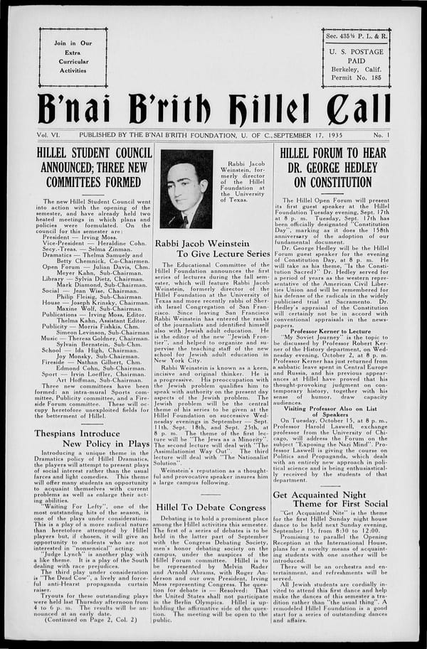 1935-09-17 — B’nai B’rith Hillel Call no. 1