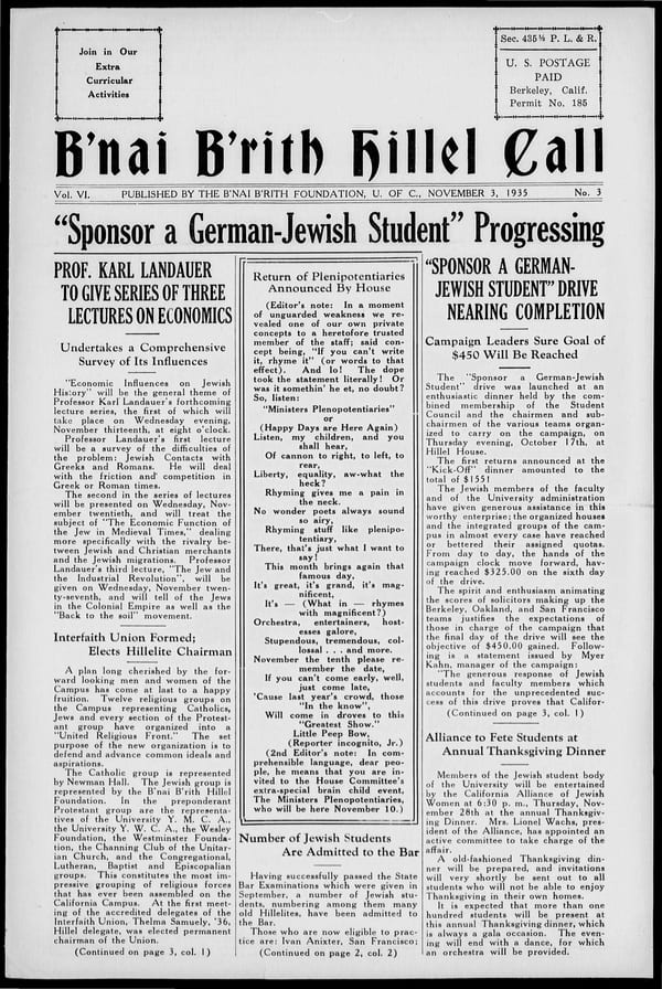 1935-11-03 — B’nai B’rith Hillel Call no. 3