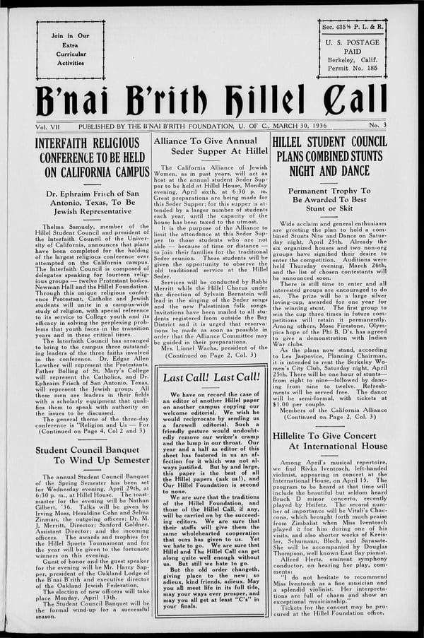 1936-03-30 — B’nai B’rith Hillel Call no. 3