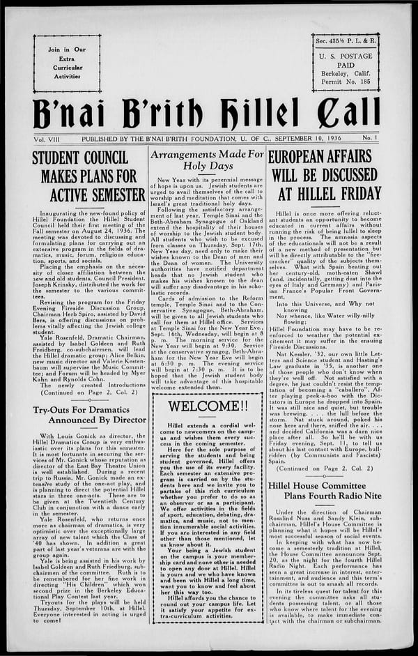 1936-09-10 — B’nai B’rith Hillel Call no. 1