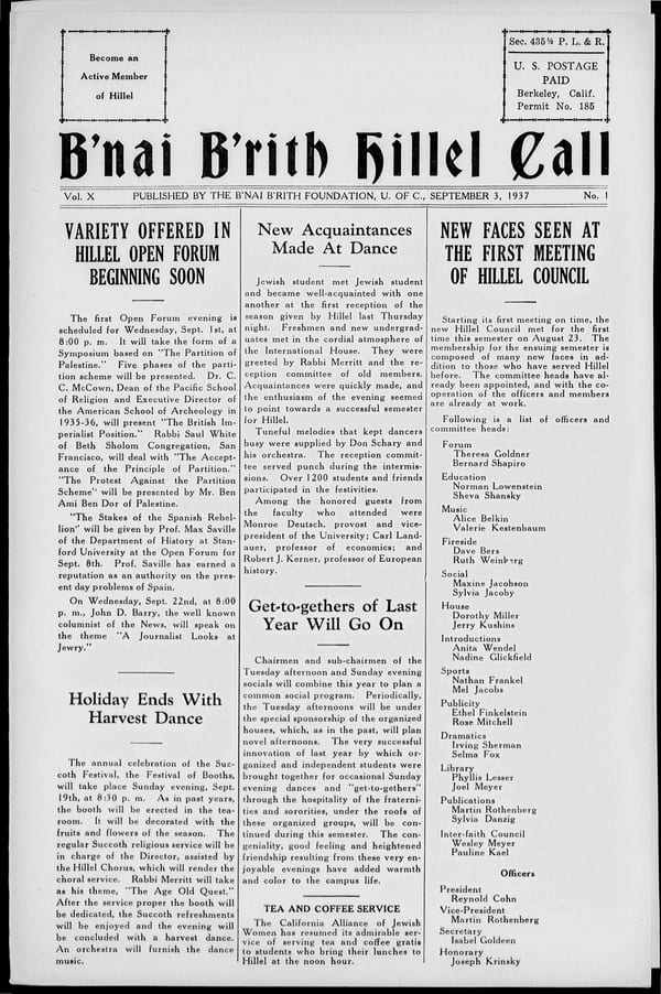 1937-09-03 — B’nai B’rith Hillel Call no. 1