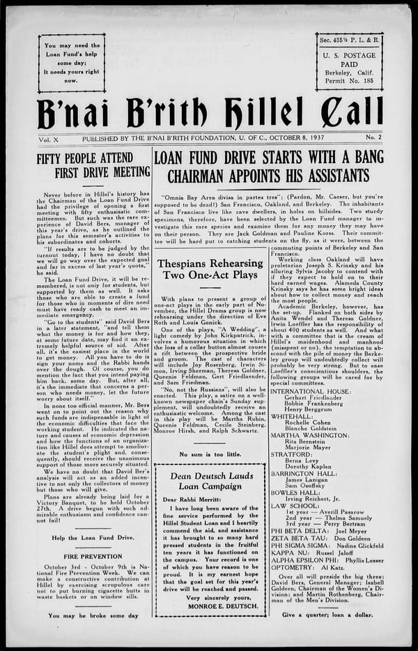 1937-10-08 — B’nai B’rith Hillel Call no. 2
