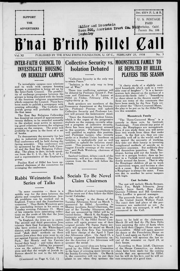 1938-02-25 — B’nai B’rith Hillel Call no. 3