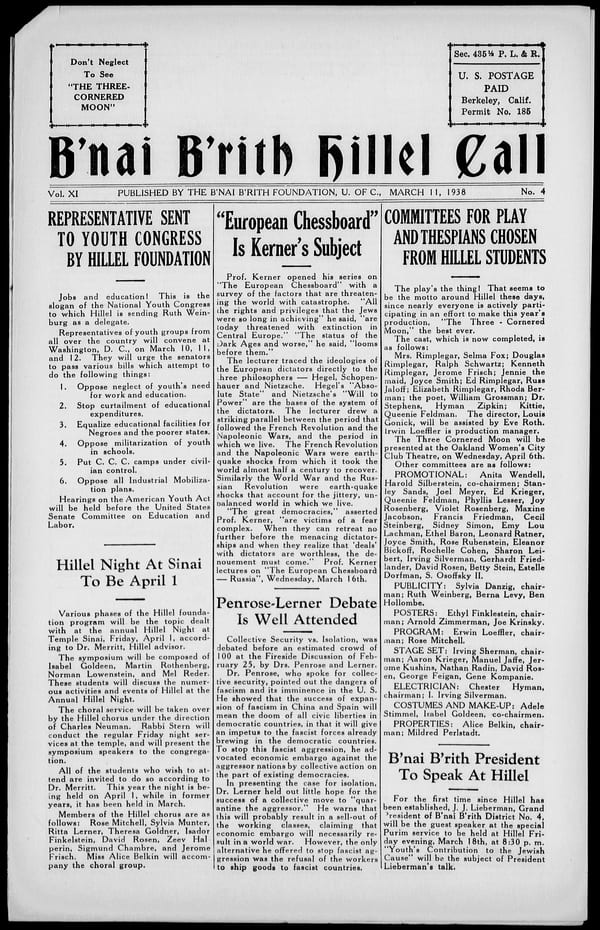 1938-03-11 — B’nai B’rith Hillel Call no. 4