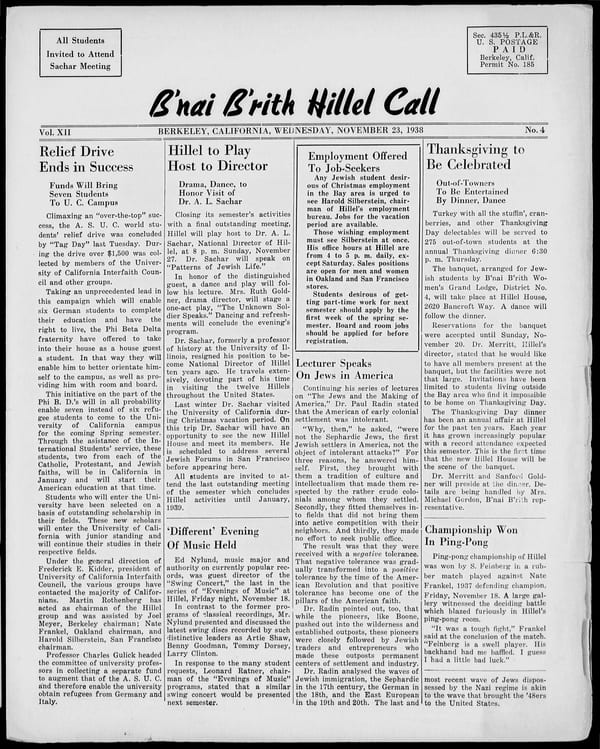 1938-11-23 — B’nai B’rith Hillel Call no. 4