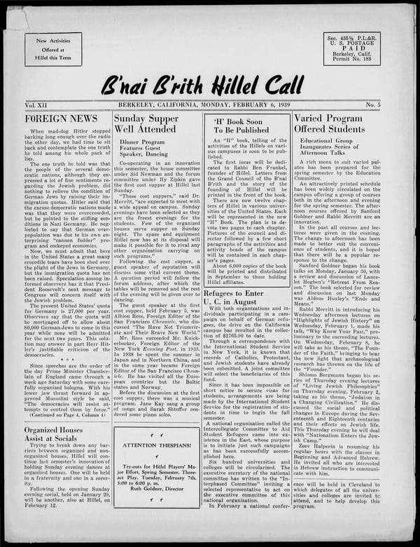 1939-02-06 — B’nai B’rith Hillel Call no. 5