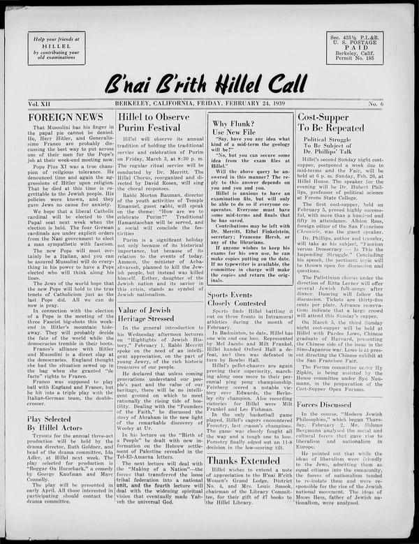 1939-02-24 — B’nai B’rith Hillel Call no. 6
