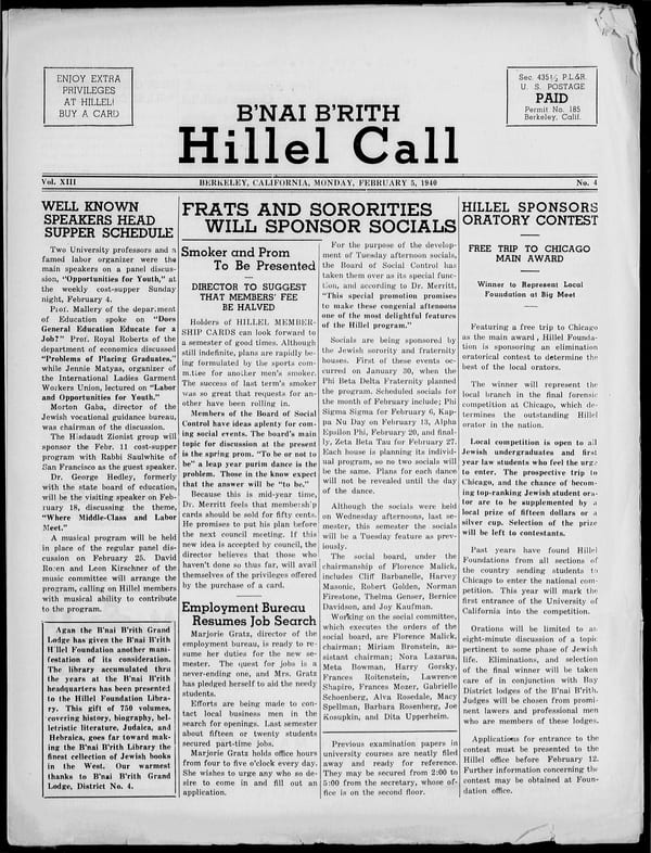 1940-02-05 — B’nai B’rith Hillel Call no. 4