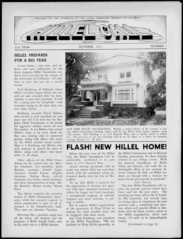 1947-10-01 — Hillel Call (Berkeley, Calif. : 1943) no. 1