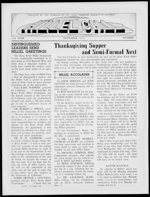 1947-11-01 — Hillel Call (Berkeley, Calif. : 1943) no. 2
