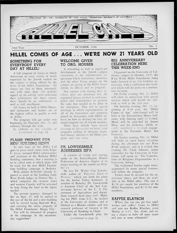 1948-10-01 — Hillel Call (Berkeley, Calif. : 1943) no. 2