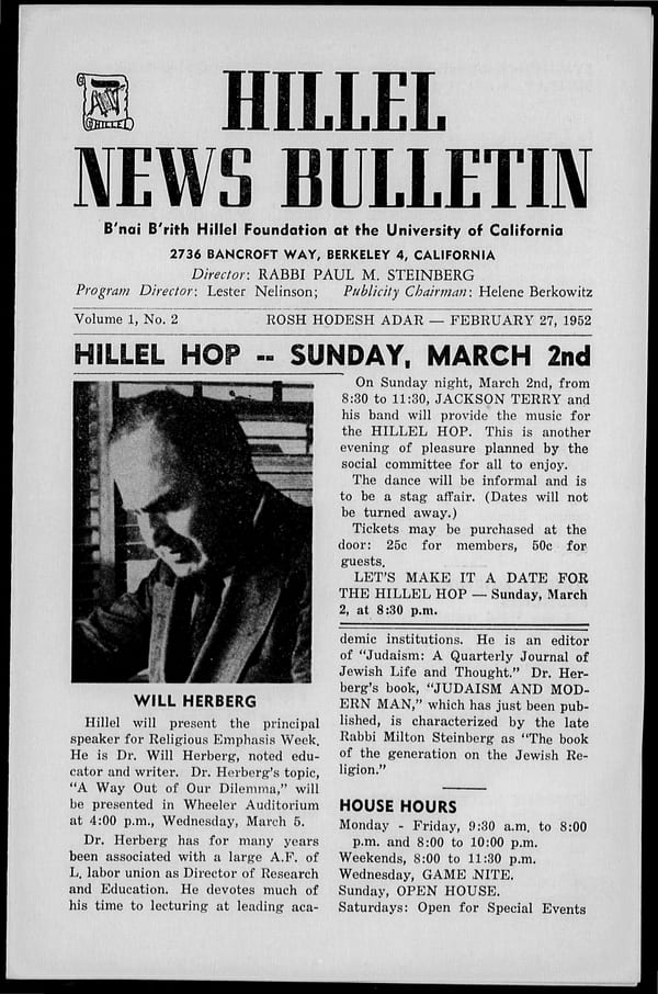 1952-02-27 — Hillel News Bulletin no. 2