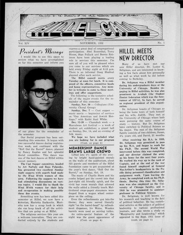 1952-11-01 — B’nai B’rith Hillel Call no. 1