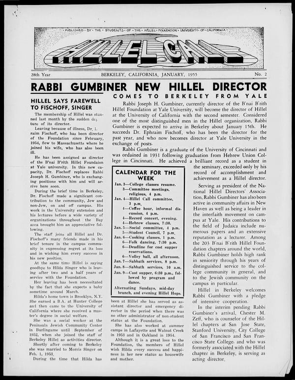 1955-01-01 — B’nai B’rith Hillel Call no. 2