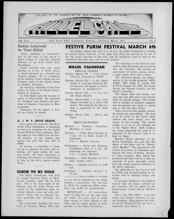 1955-03-01 — B’nai B’rith Hillel Call no. 3