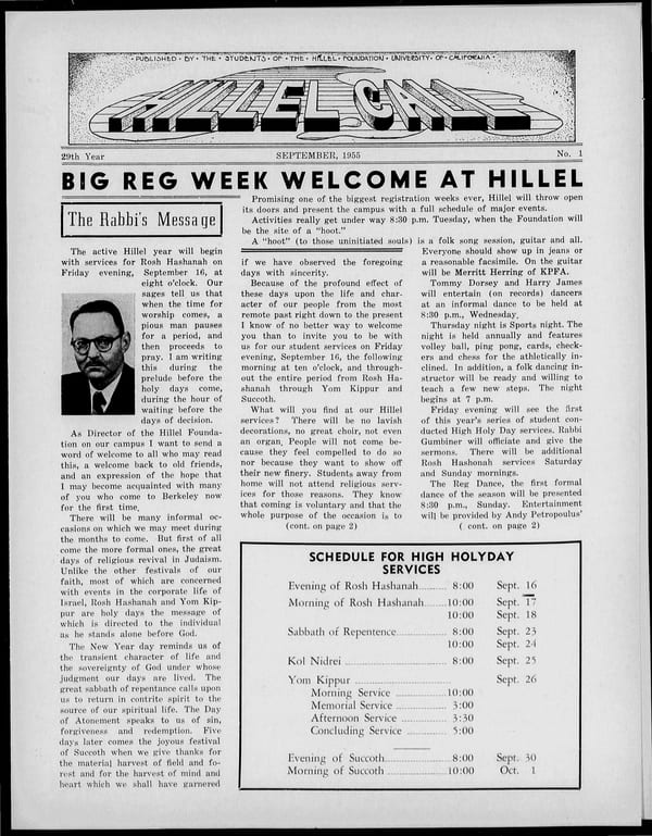 1955-09-01 — B’nai B’rith Hillel Call no. 1