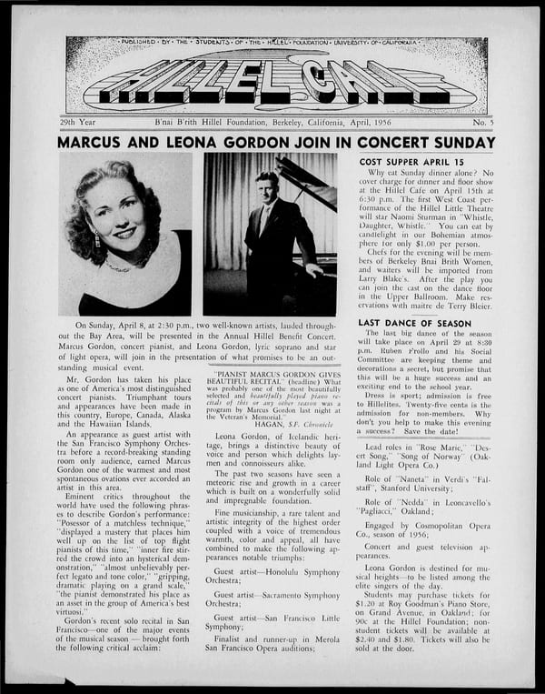 1956-04-01 — B’nai B’rith Hillel Call no. 5